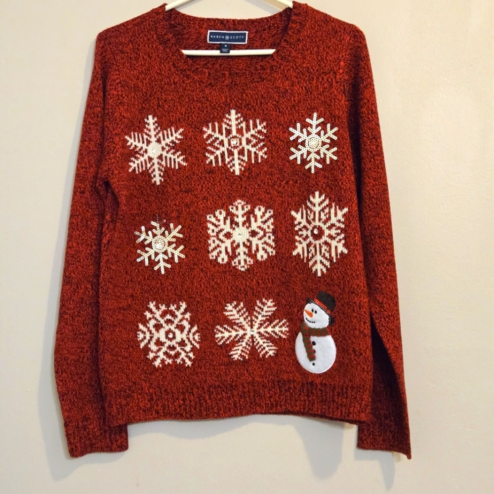 Karen Scott Snowman Snowflake Cute Ugly Christmas Sweater Size Medium